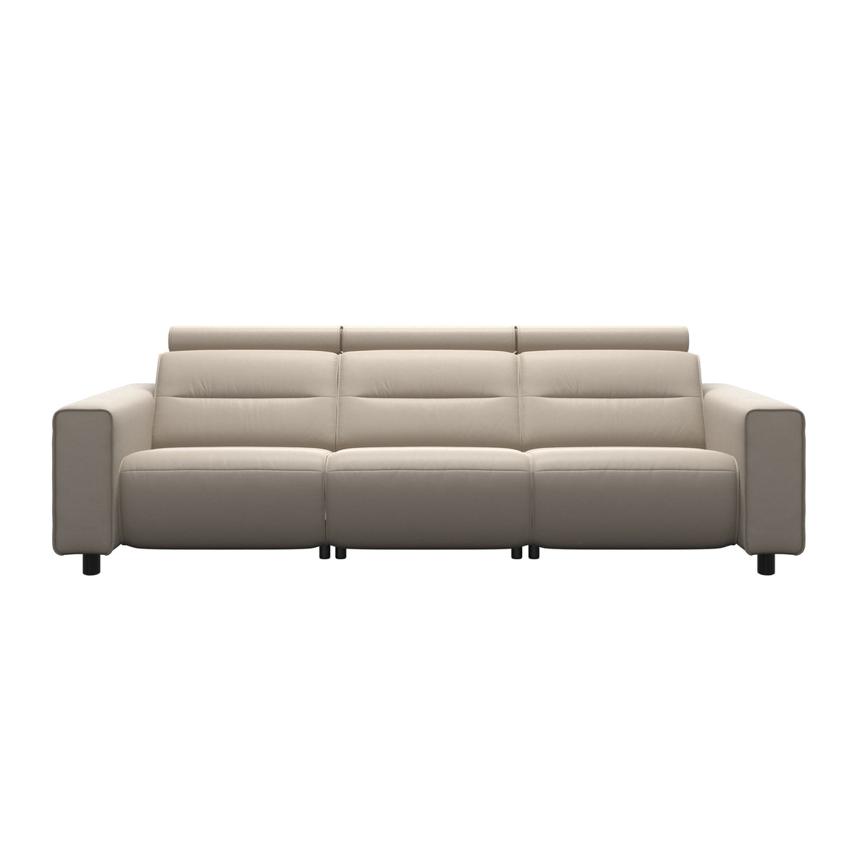Stressless Emily Wide Arm 3-Seater Sofa with 2 Power Seats in Paloma Fog, Black, front view