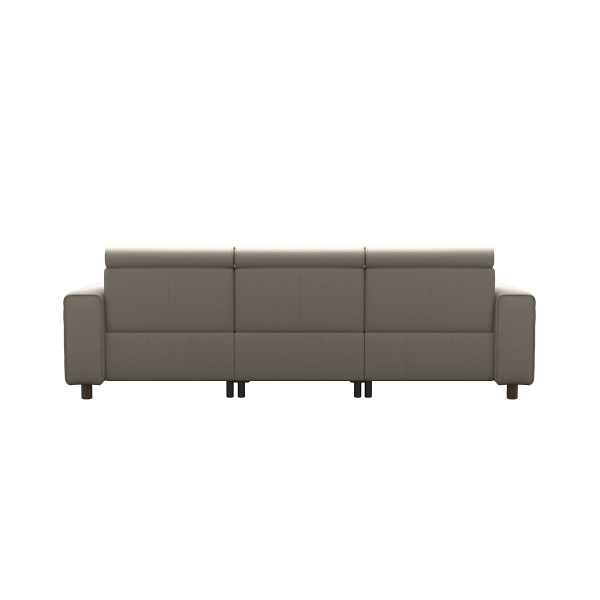 Stressless Emily Wide Arm 3-Seater Sofa with 2 Power Seats in Paloma Fog, Walnut, rear three-quarter view