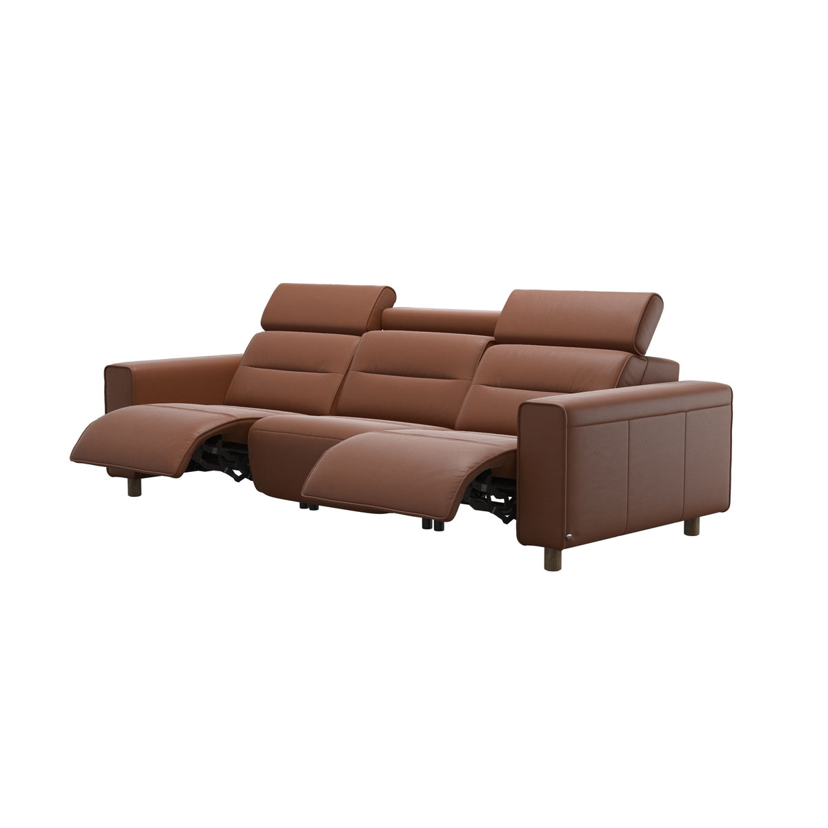 Stressless Emily Wide Arm 3-Seater Sofa with 2 Power Seats in Paloma New Cognac, Smoked Oak, side view