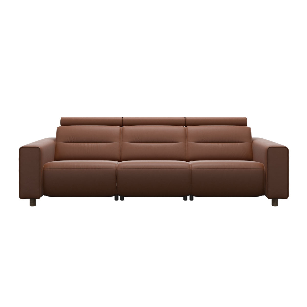 Stressless Emily Wide Arm 3-Seater Sofa with 2 Power Seats in Paloma New Cognac, Smoked Oak, front view