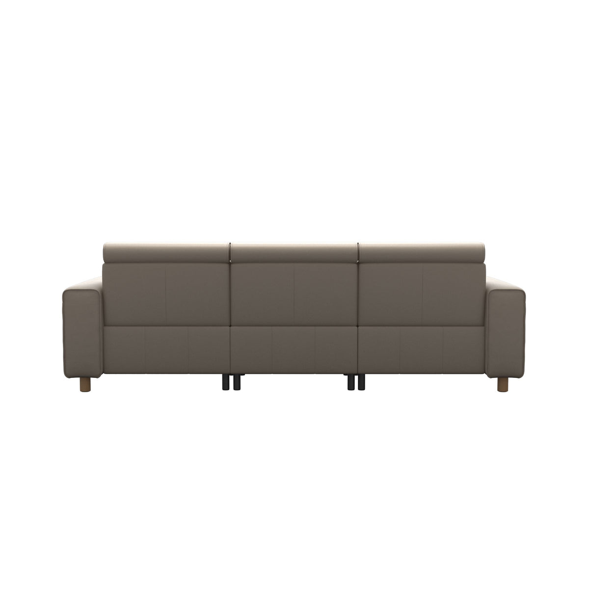 Stressless Emily Wide Arm 3-Seater Sofa with 2 Power Seats in Paloma Mushroom, Oak, rear three-quarter view