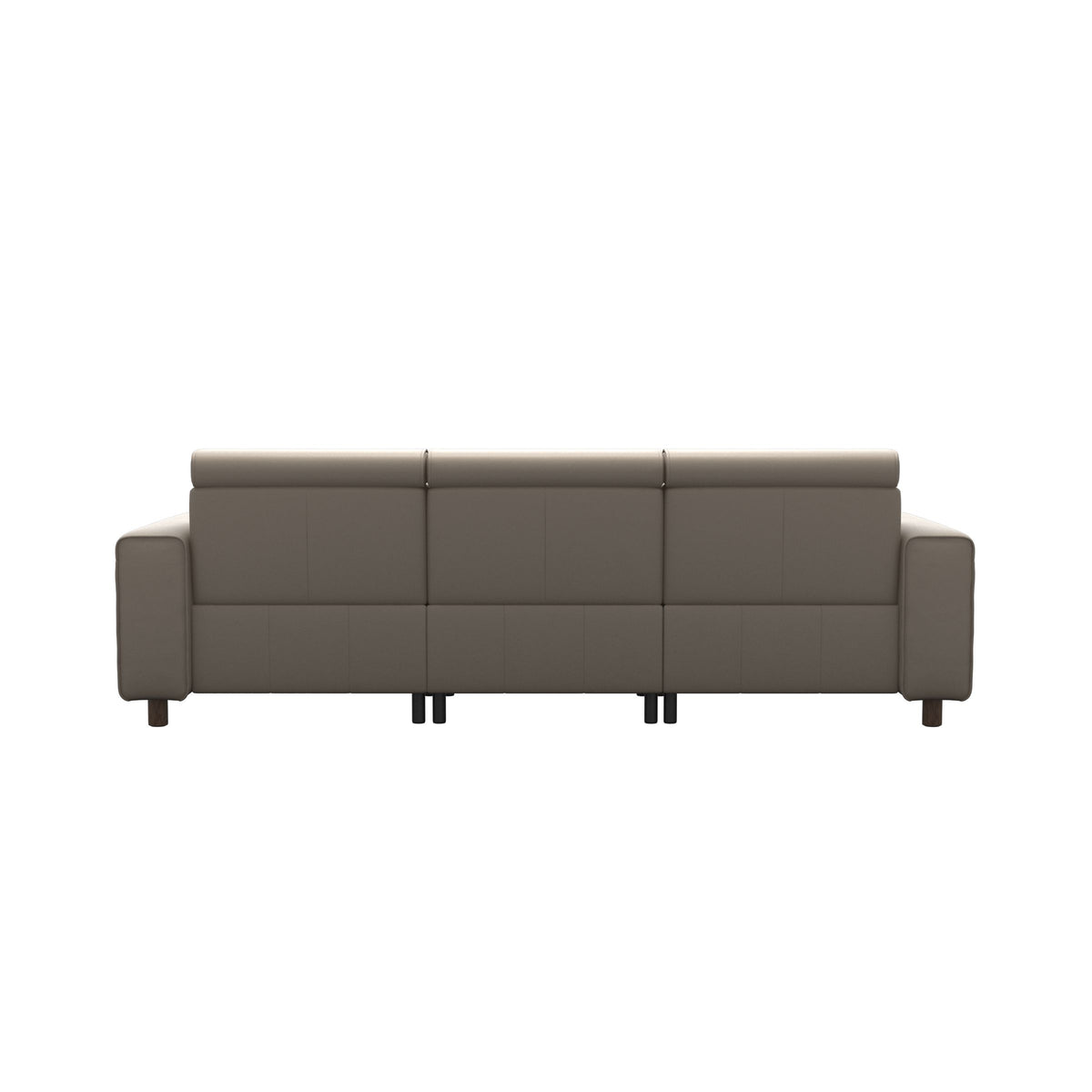 Stressless Emily Wide Arm 3-Seater Sofa with 2 Power Seats in Paloma Mushroom, Walnut, rear three-quarter view