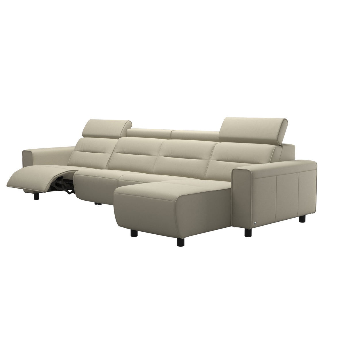 Stressless Emily Wide Arm 3-Seater Sofa with 2 Power Seats and 1 Long Seat in Paloma Light Grey, Black, side view