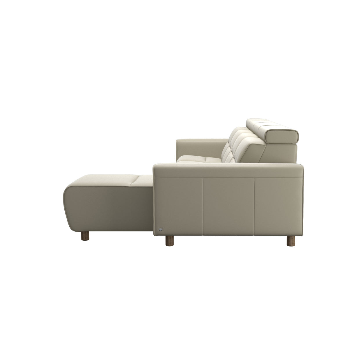Stressless Emily Wide Arm 3-Seater Sofa with 2 Power Seats and 1 Long Seat in Paloma Light Grey, Smoked Oak, back view