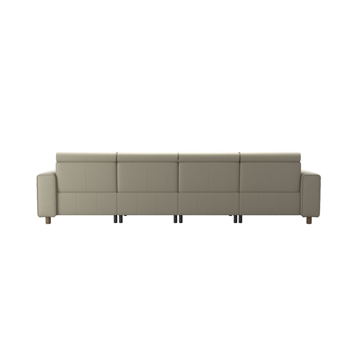 Stressless Emily Wide Arm 3-Seater Sofa with 2 Power Seats and 1 Long Seat in Paloma Light Grey, Smoked Oak, rear three-quarter view
