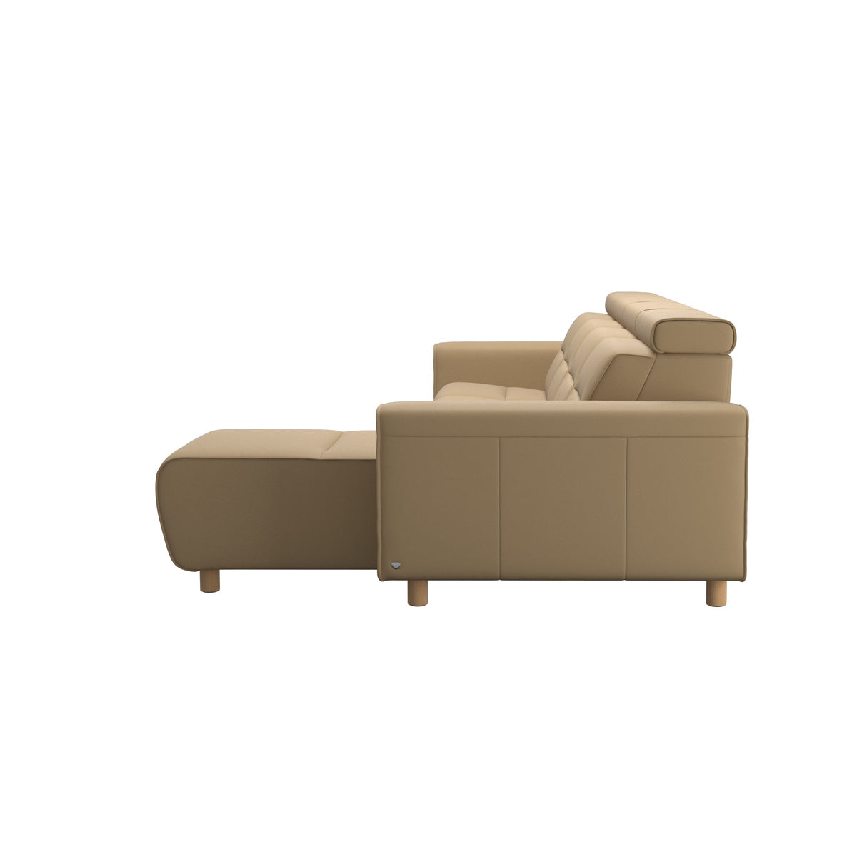 Stressless Emily Wide Arm 3-Seater Sofa with 2 Power Seats and 1 Long Seat in Paloma Sand, Oak, back view