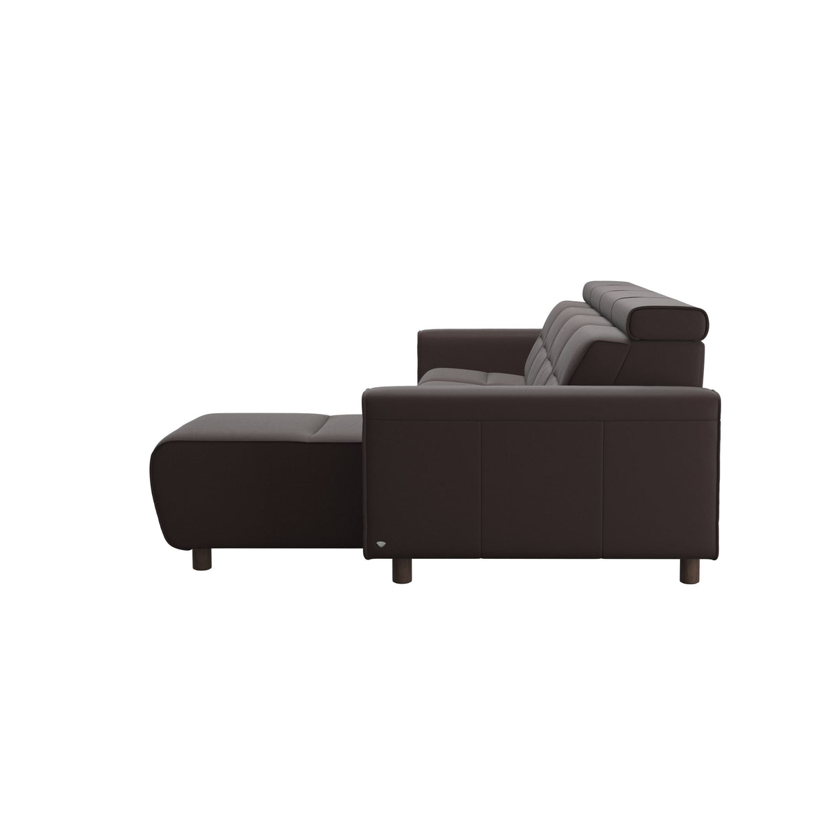 Stressless Emily Wide Arm 3-Seater Sofa with 2 Power Seats and 1 Long Seat in Paloma Chocolate, Wenge, back view