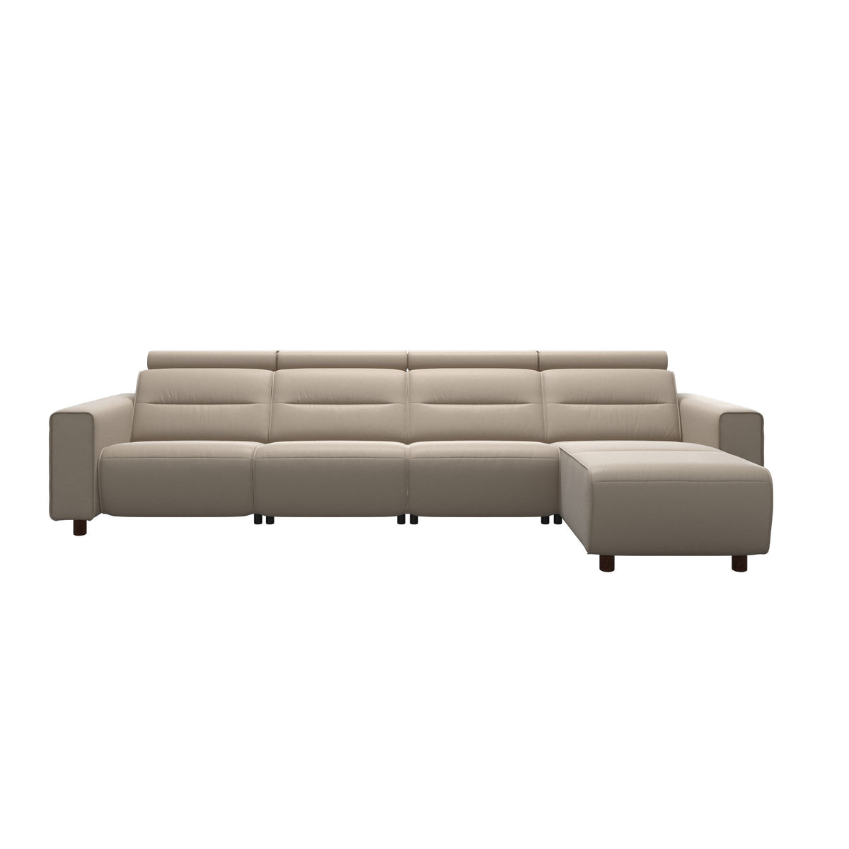 Stressless Emily Wide Arm 3-Seater Sofa with 2 Power Seats and 1 Long Seat in Paloma Mushroom, Brown, front view