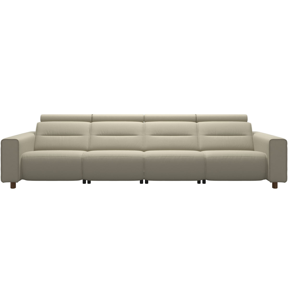 Stressless Emily Wide Arm 4-Seater Sofa with 2 Power Seats in Paloma Light Grey, Teak, front view