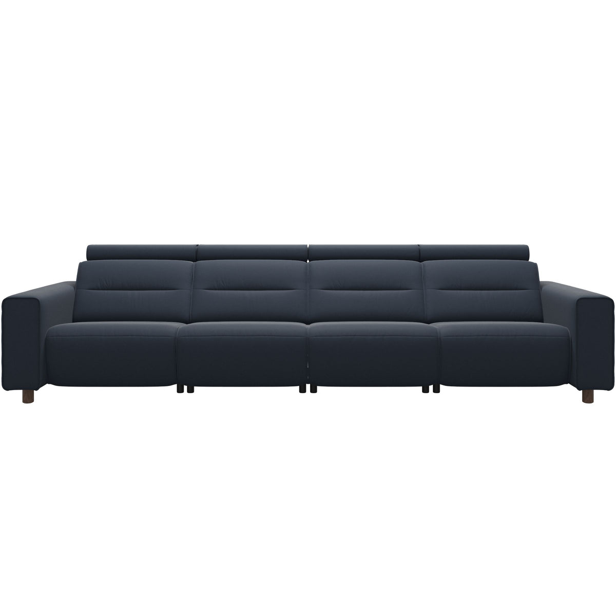 Stressless Emily Wide Arm 4-Seater Sofa with 2 Power Seats in Paloma Oxford Blue, Walnut, front view