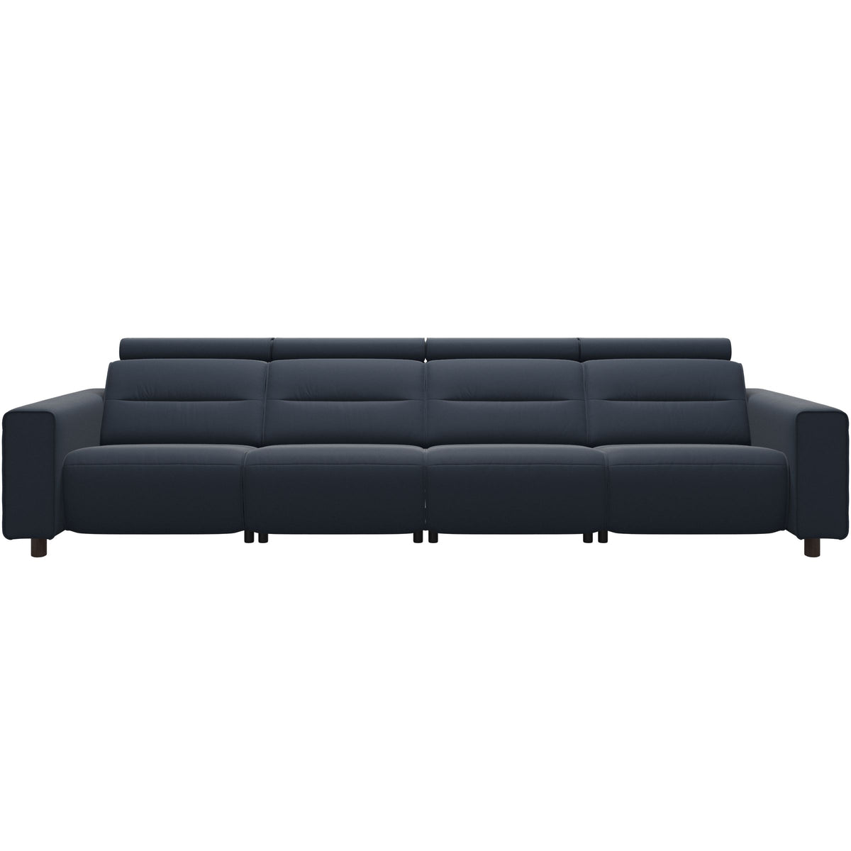 Stressless Emily Wide Arm 4-Seater Sofa with 2 Power Seats in Paloma Oxford Blue, Wenge, front view