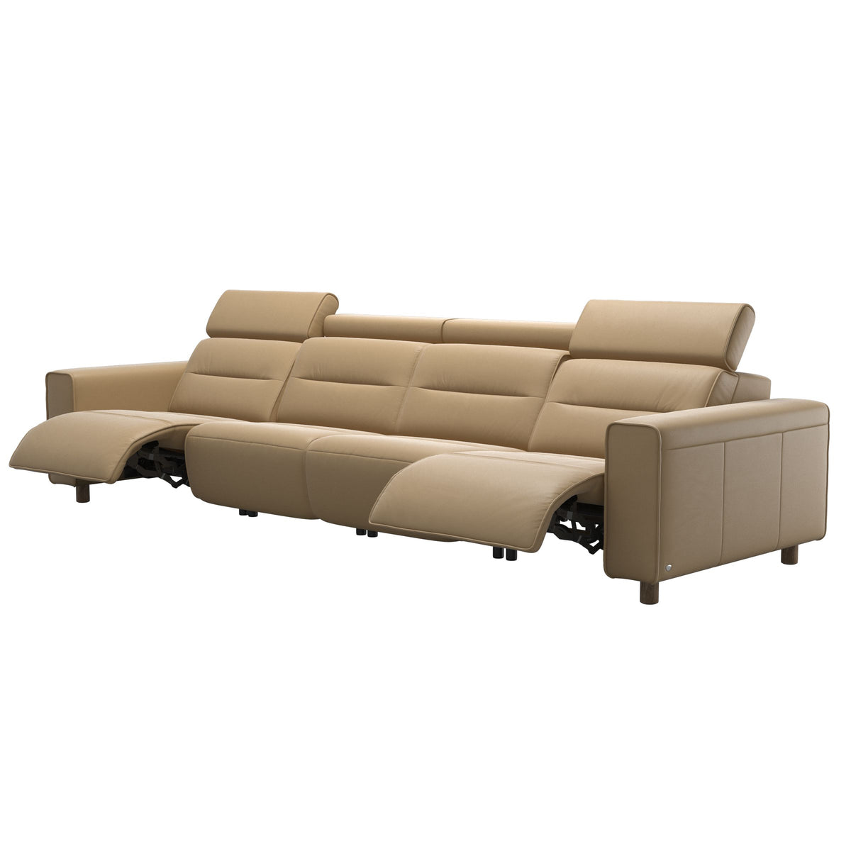 Stressless Emily Wide Arm 4-Seater Sofa with 2 Power Seats in Paloma Sand, Smoked Oak, side view