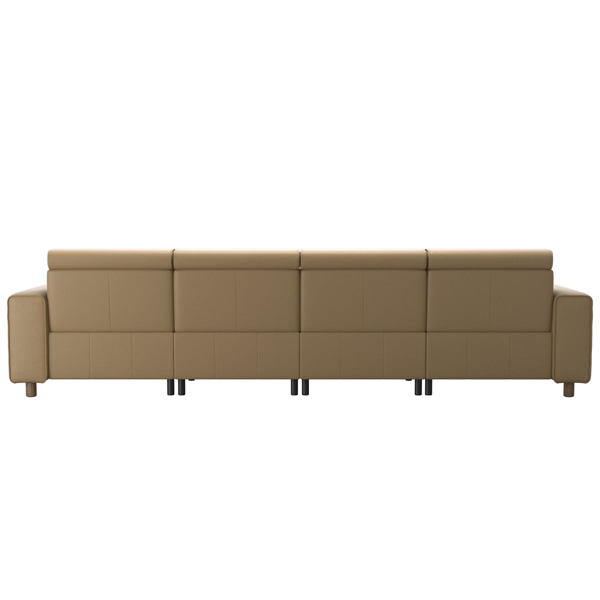 Stressless Emily Wide Arm 4-Seater Sofa with 2 Power Seats in Paloma Sand, Smoked Oak, rear three-quarter view