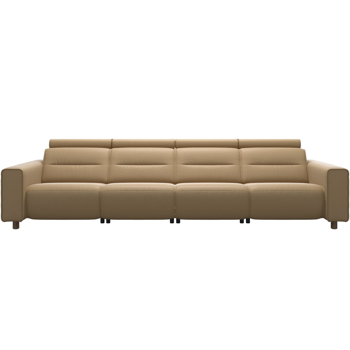 Stressless Emily Wide Arm 4-Seater Sofa with 2 Power Seats in Paloma Sand, Smoked Oak, front view