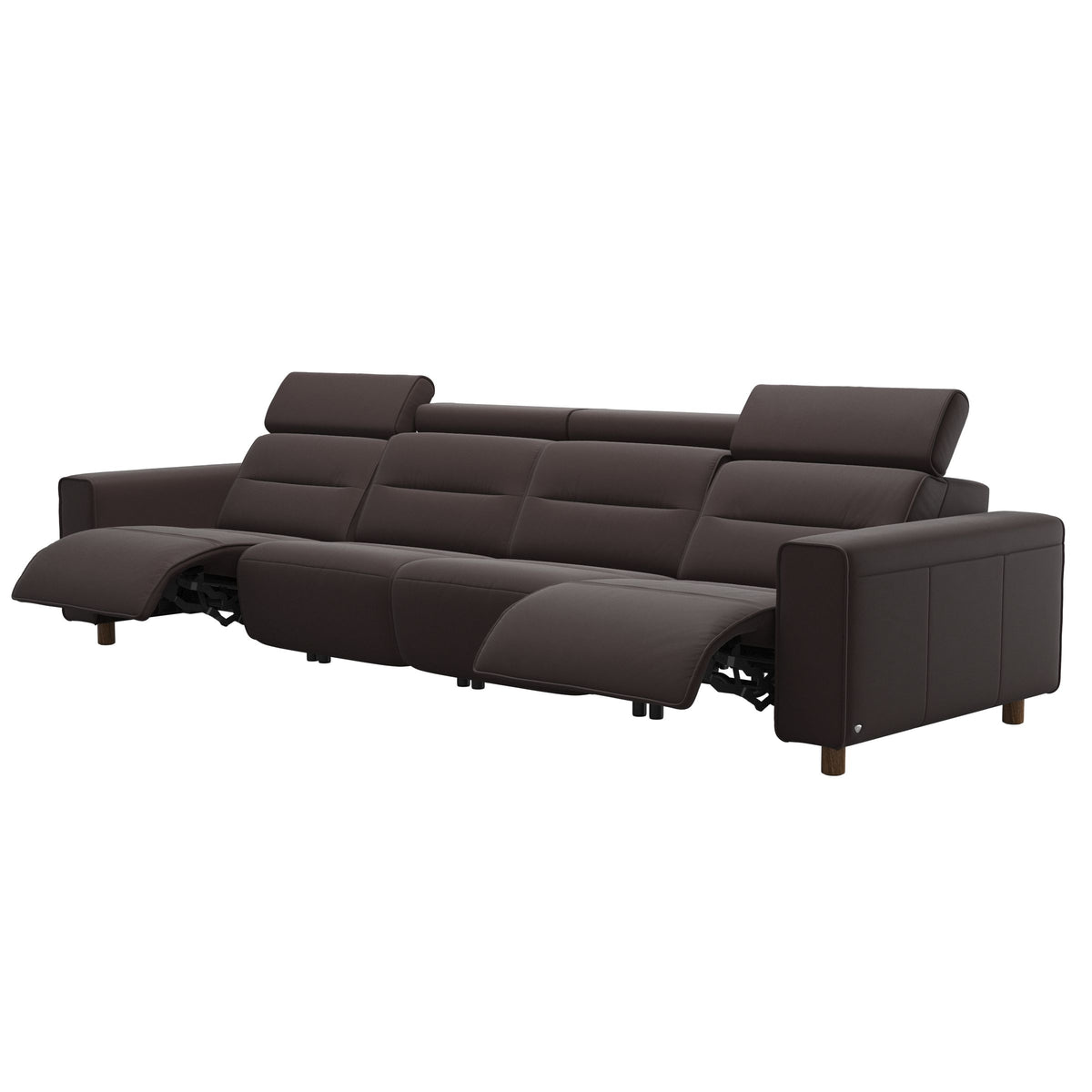 Stressless Emily Wide Arm 4-Seater Sofa with 2 Power Seats in Paloma Chocolate, Teak, side view