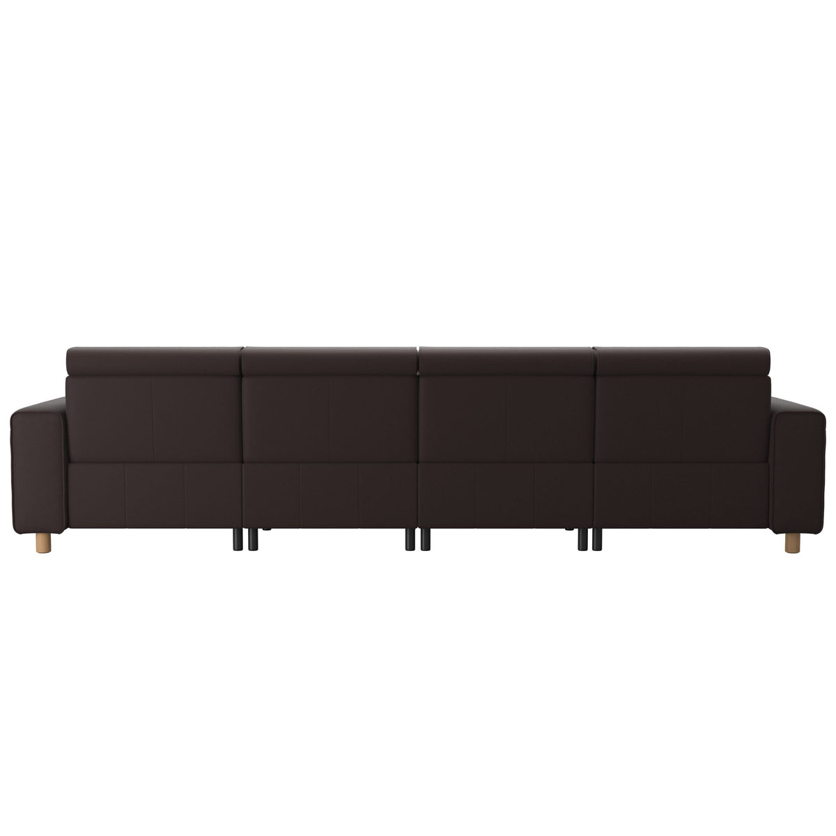 Stressless Emily Wide Arm 4-Seater Sofa with 2 Power Seats in Paloma Chocolate, Oak, rear three-quarter view