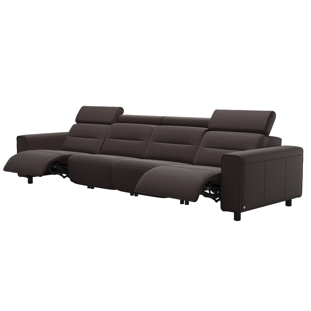 Stressless Emily Wide Arm 4-Seater Sofa with 2 Power Seats in Paloma Chocolate, Black, side view
