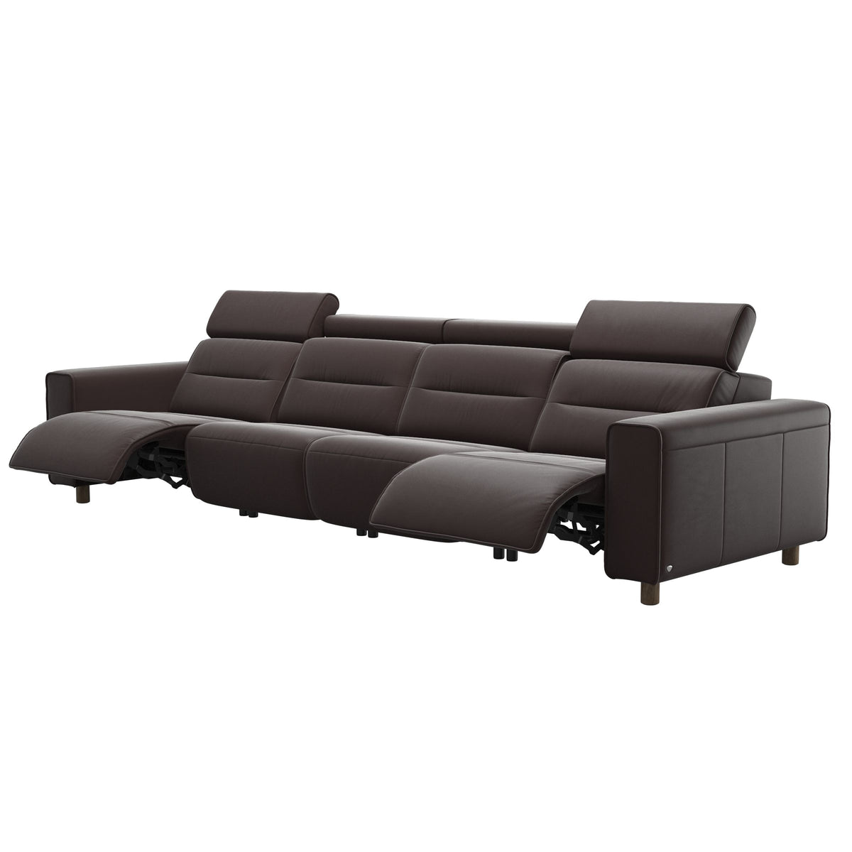 Stressless Emily Wide Arm 4-Seater Sofa with 2 Power Seats in Paloma Chocolate, Smoked Oak, side view