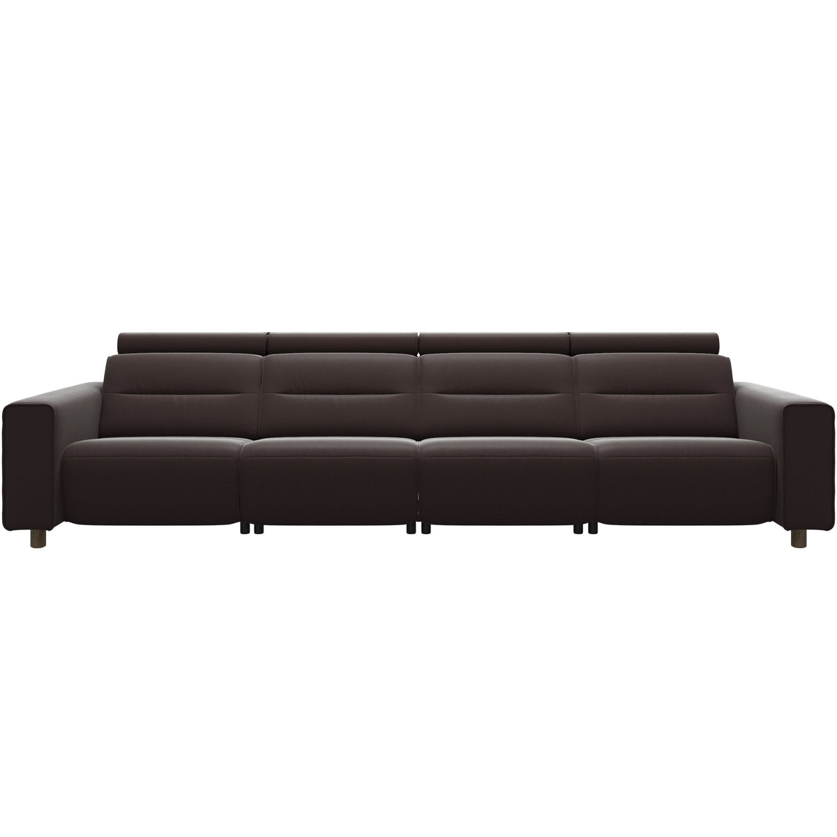 Stressless Emily Wide Arm 4-Seater Sofa with 2 Power Seats in Paloma Chocolate, Smoked Oak, front view