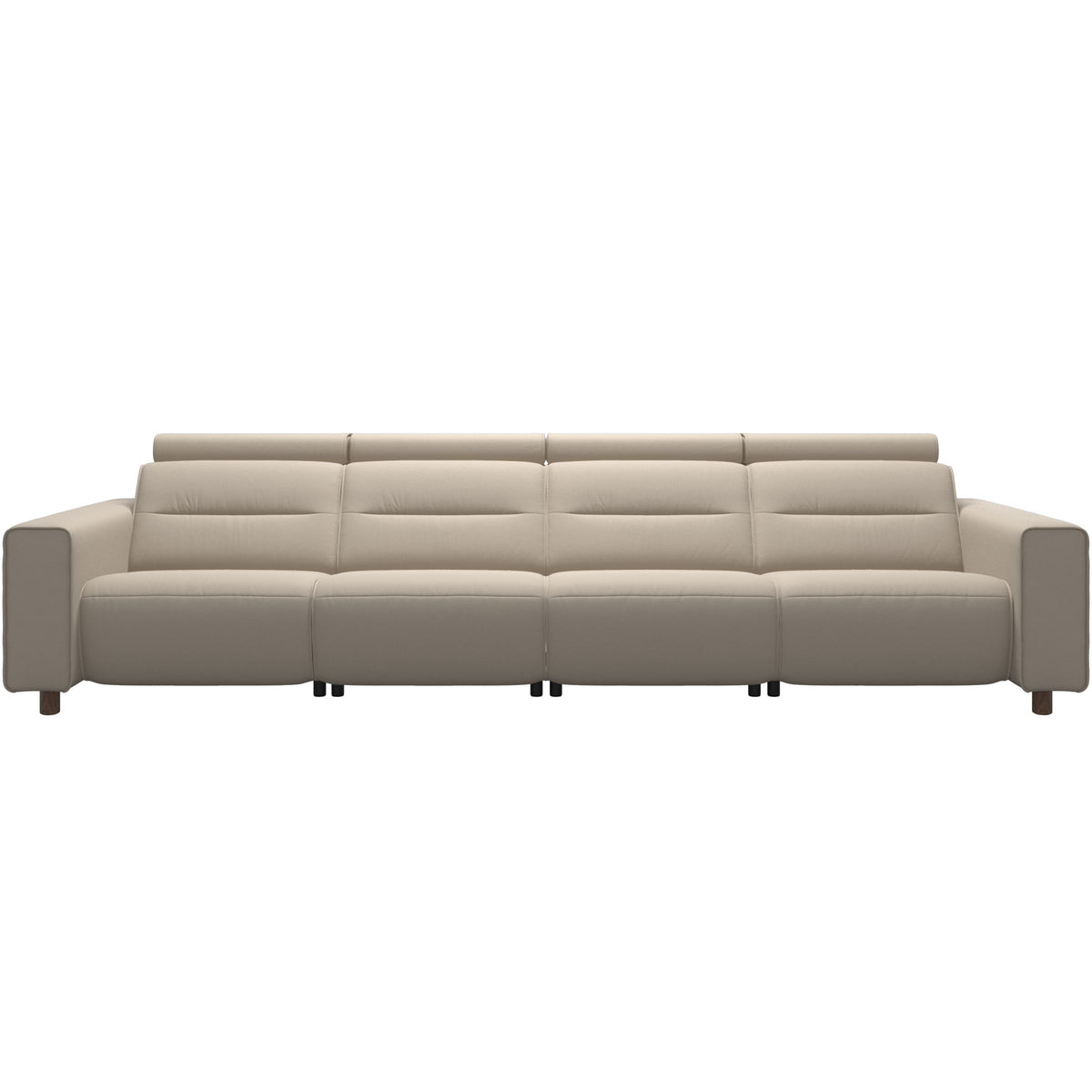 Stressless Emily Wide Arm 4-Seater Sofa with 2 Power Seats in Paloma Fog, Walnut, front view