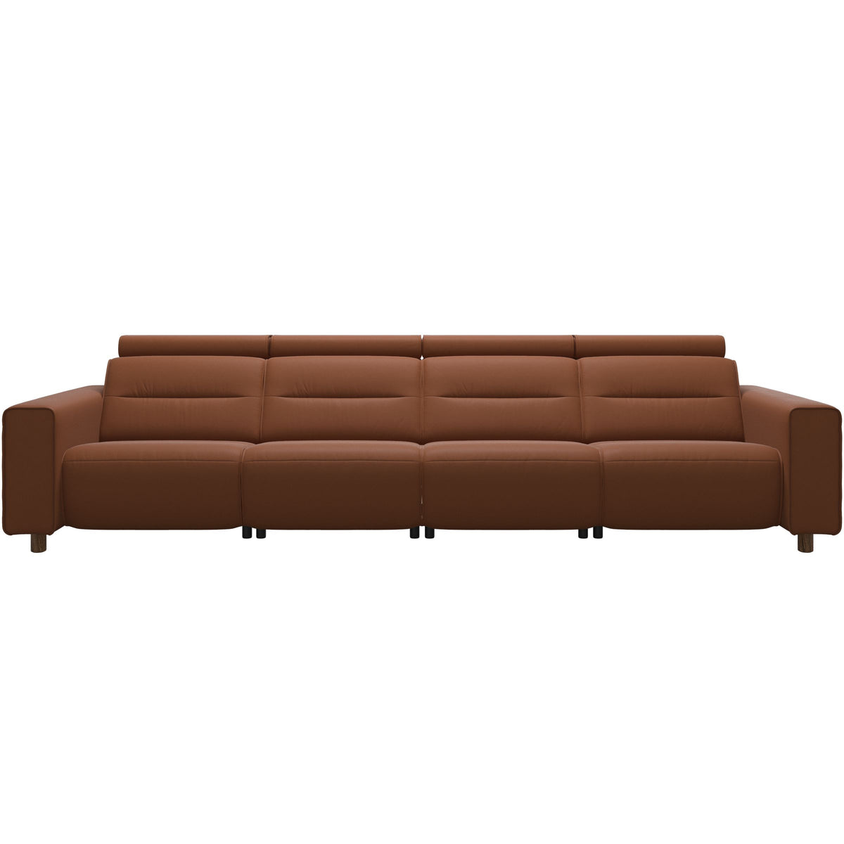 Stressless Emily Wide Arm 4-Seater Sofa with 2 Power Seats in Paloma New Cognac, Teak, front view