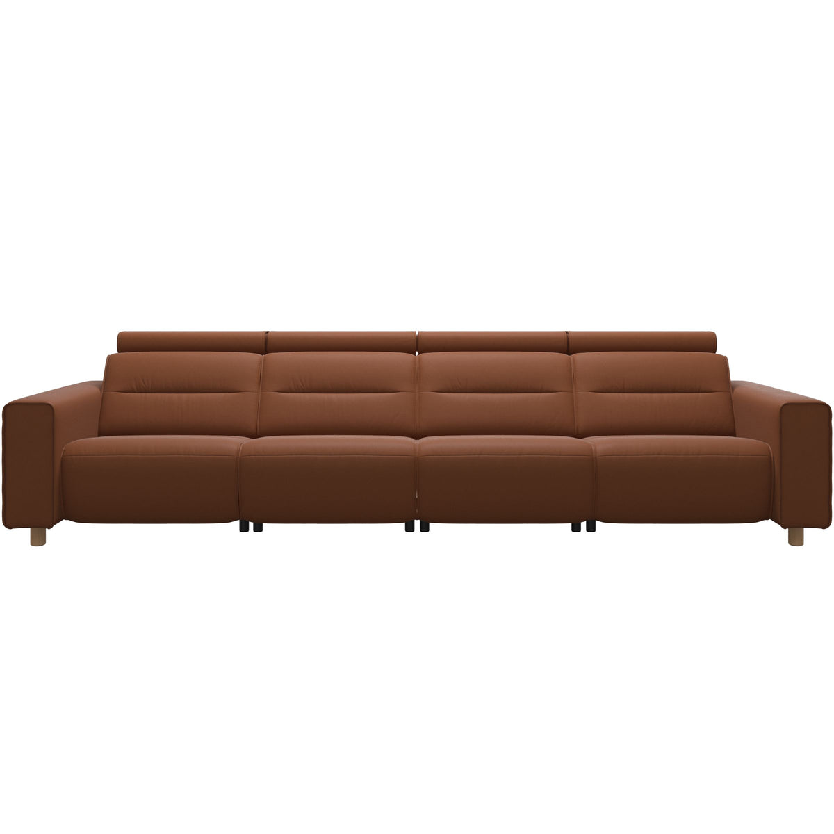 Stressless Emily Wide Arm 4-Seater Sofa with 2 Power Seats in Paloma New Cognac, Oak, front view