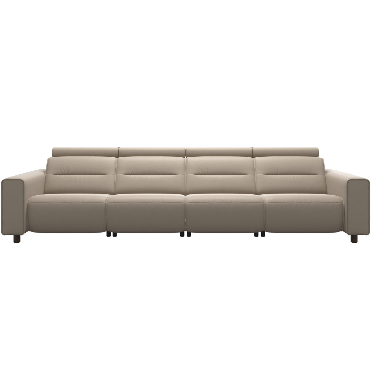 Stressless Emily Wide Arm 4-Seater Sofa with 2 Power Seats in Paloma Mushroom, Wenge, front view