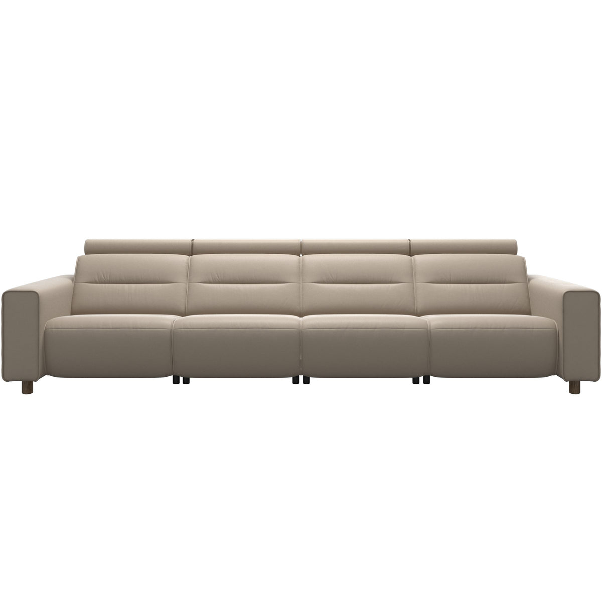 Stressless Emily Wide Arm 4-Seater Sofa with 2 Power Seats in Paloma Mushroom, Smoked Oak, front view