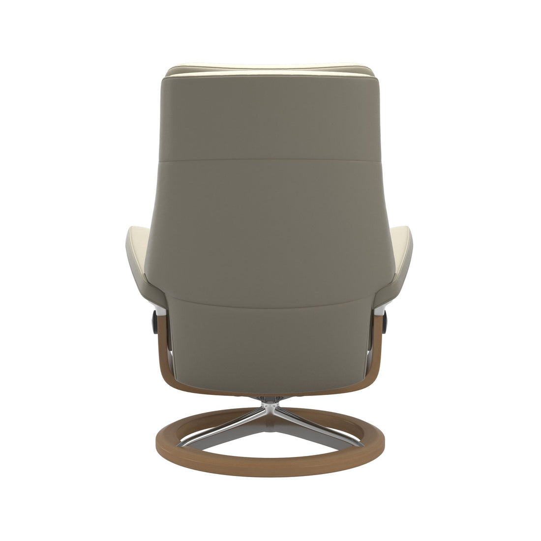 Stressless Paul Recliner Signature Base in Paloma Light Grey, Oak, back view