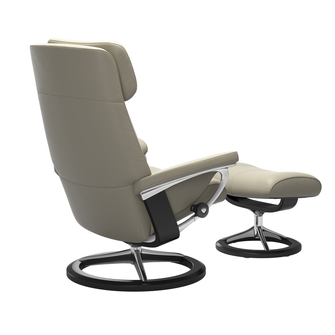 Stressless Paul Recliner Signature Base in Paloma Light Grey, Black, rear three-quarter view