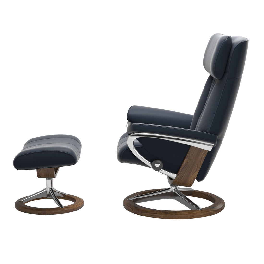 Stressless Paul Recliner Signature Base in Paloma Oxford Blue, Teak, side view