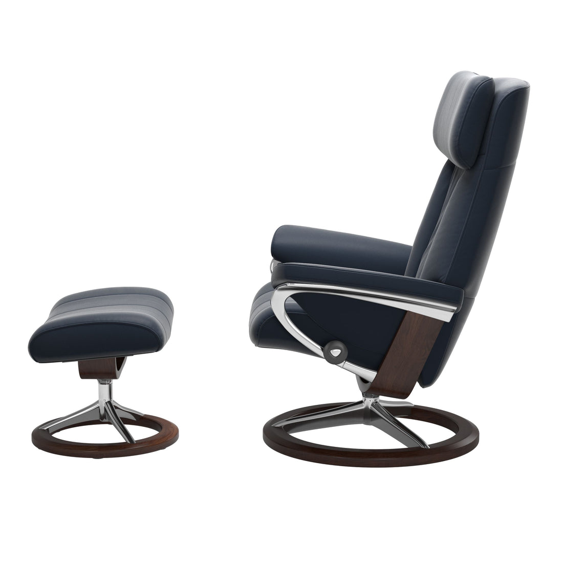 Stressless Paul Recliner Signature Base in Paloma Oxford Blue, Brown, side view