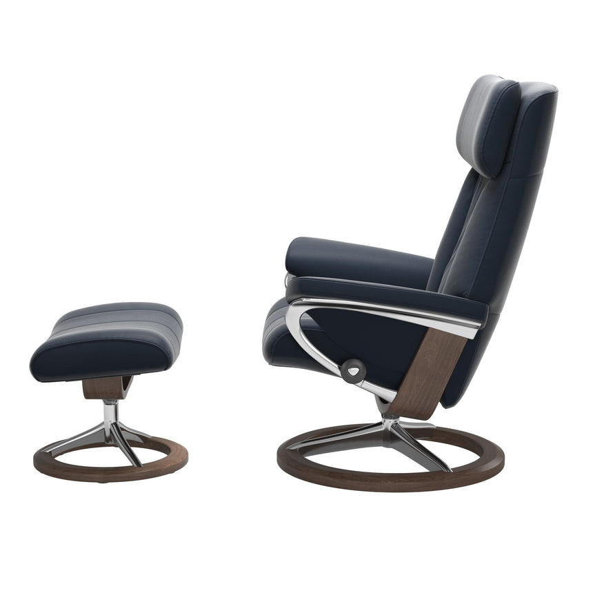 Paul Recliner - Signature Base - Paloma Oxford Blue - Walnut Wood