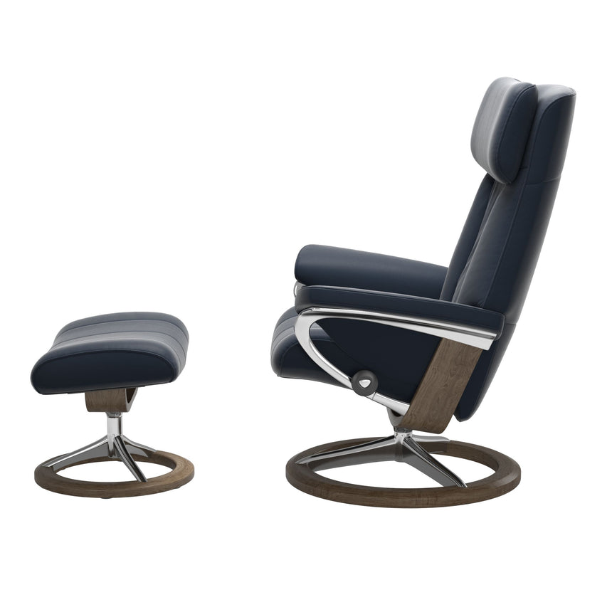 Paul Recliner - Signature Base - Paloma Oxford Blue - Smoked Oak Wood