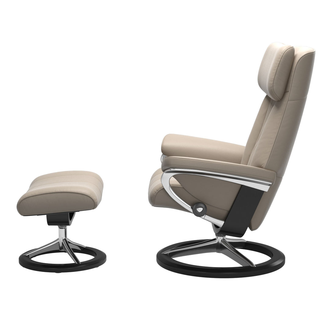 Stressless Paul Recliner Signature Base in Paloma Mushroom, Black, side view