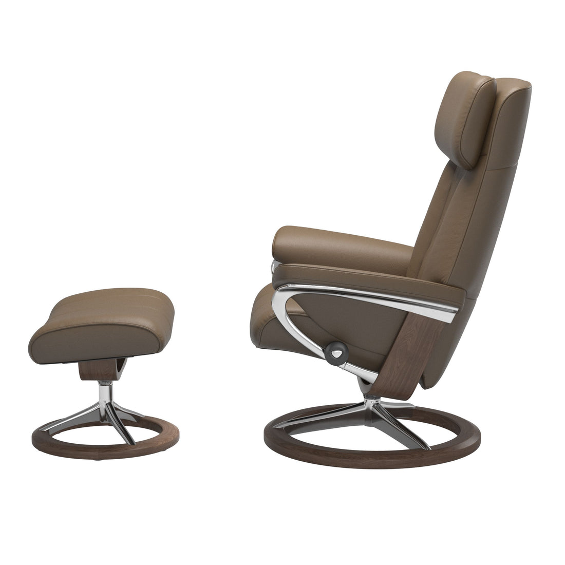 Stressless Paul Recliner Signature Base in Cori Mole, Walnut, side view