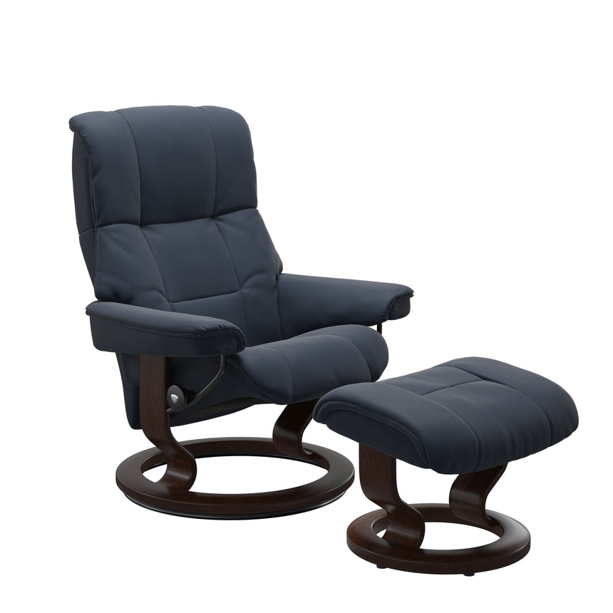 Mayfair Recliner - Classic Base - Paloma Oxford Blue - Brown Wood