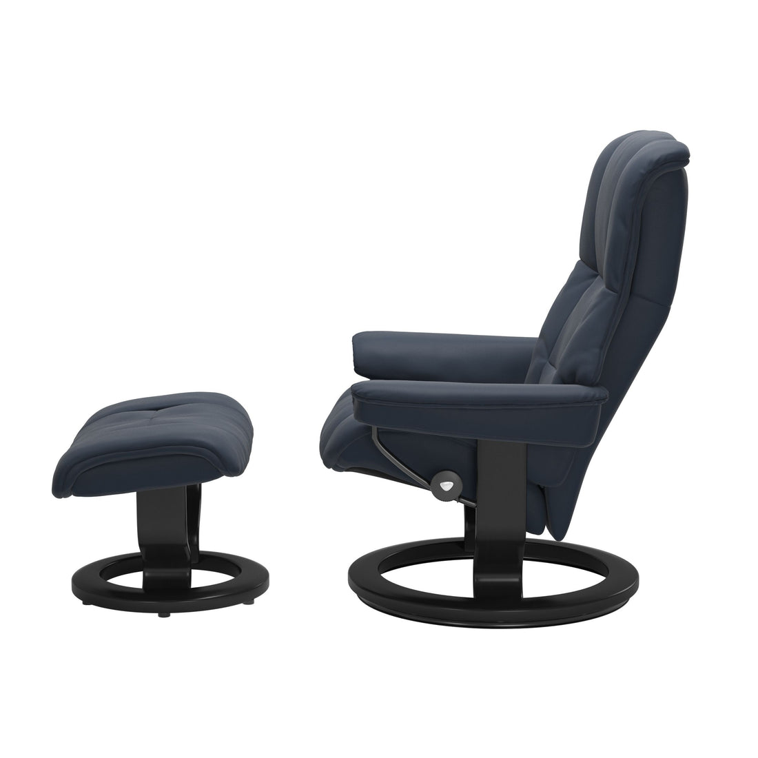 Stressless Mayfair Recliner Classic Base in Paloma Oxford Blue, Black, side view
