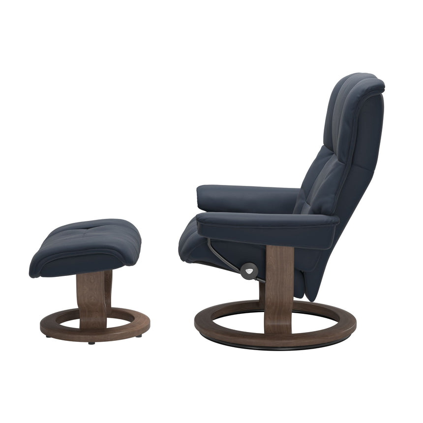 Mayfair Recliner - Classic Base - Paloma Oxford Blue - Walnut Wood