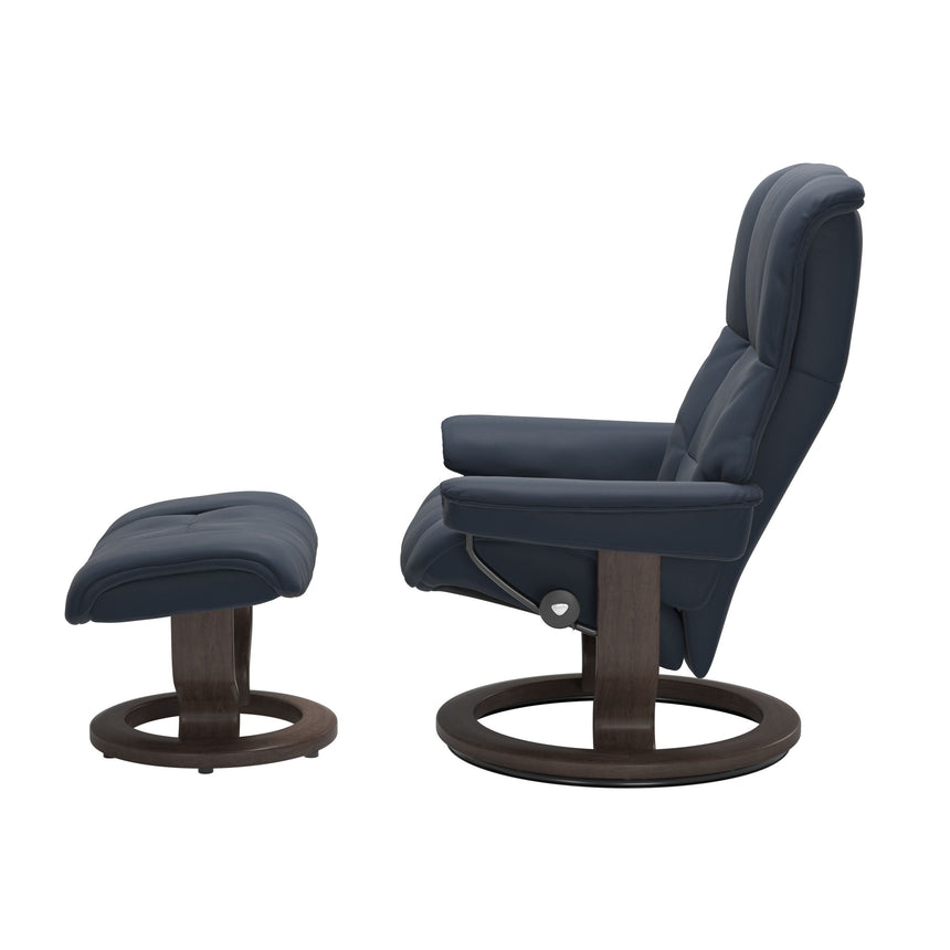 Mayfair Recliner - Classic Base - Paloma Oxford Blue - Wenge Wood