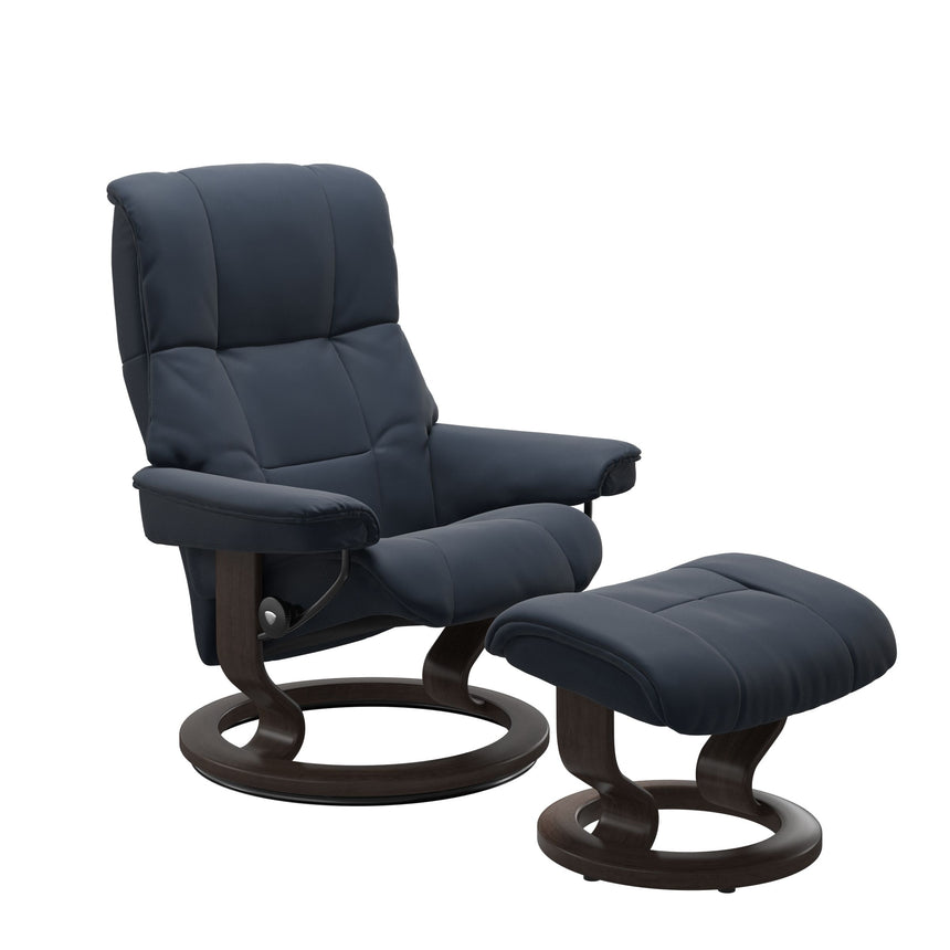 Mayfair Recliner - Classic Base - Paloma Oxford Blue - Wenge Wood
