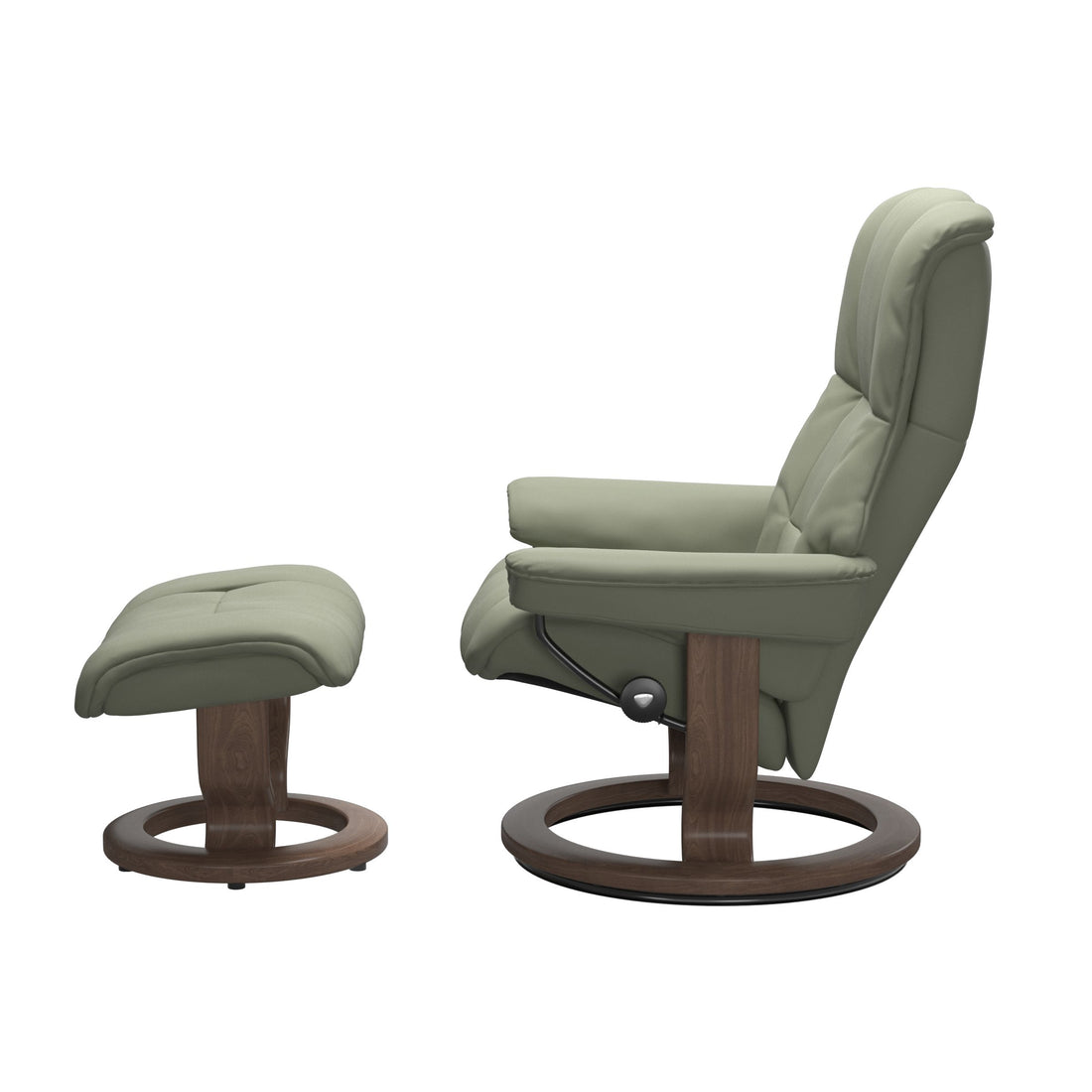 Stressless Mayfair Recliner Classic Base in Paloma Shadow Green, Walnut, side view