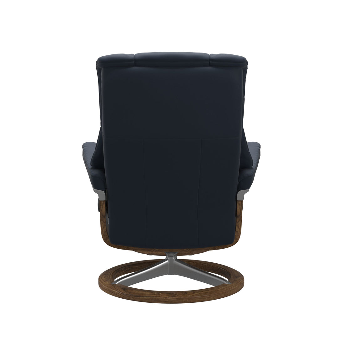 Stressless Mayfair Recliner Signature Base in Paloma Oxford Blue, Teak, back view