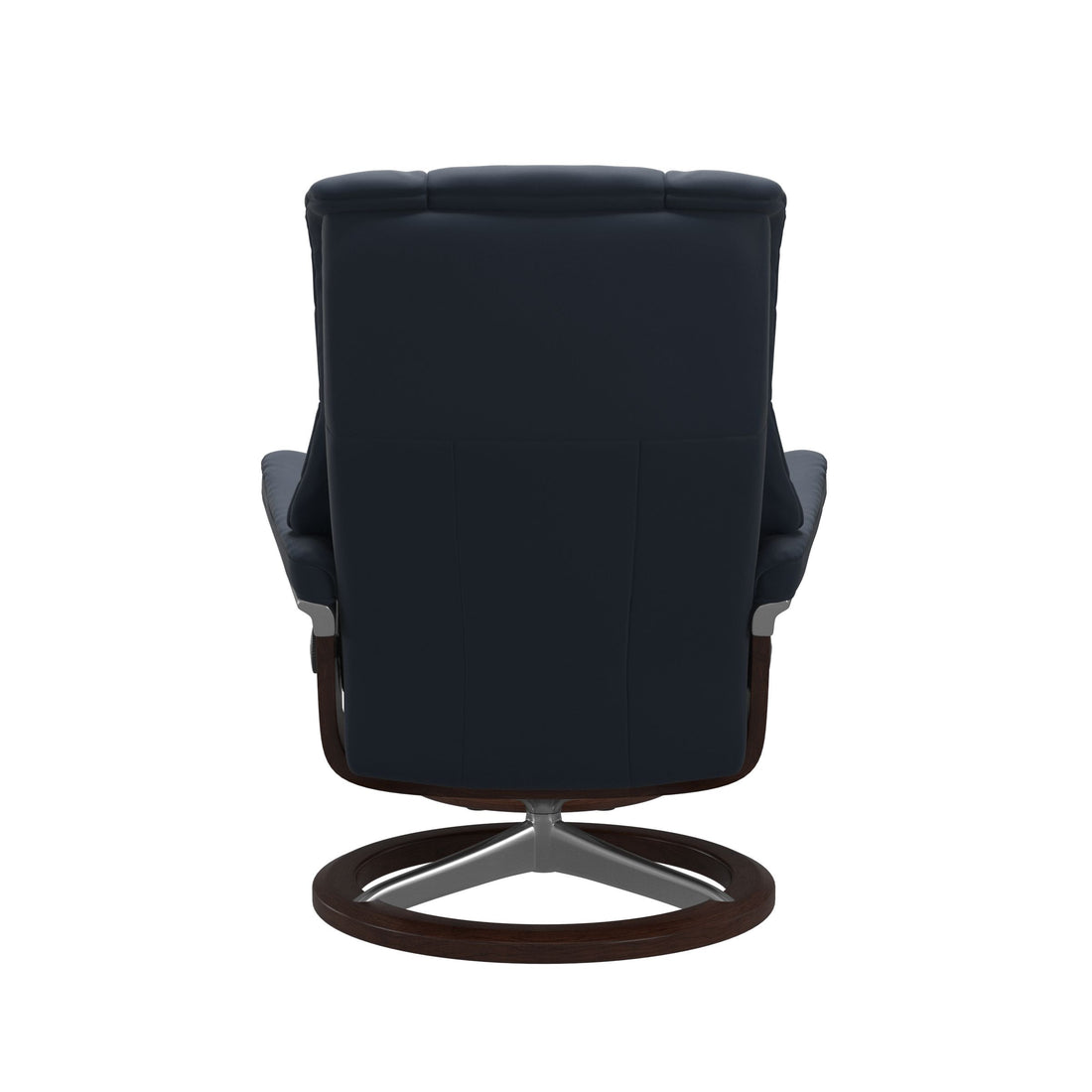 Stressless Mayfair Recliner Signature Base in Paloma Oxford Blue, Brown, back view