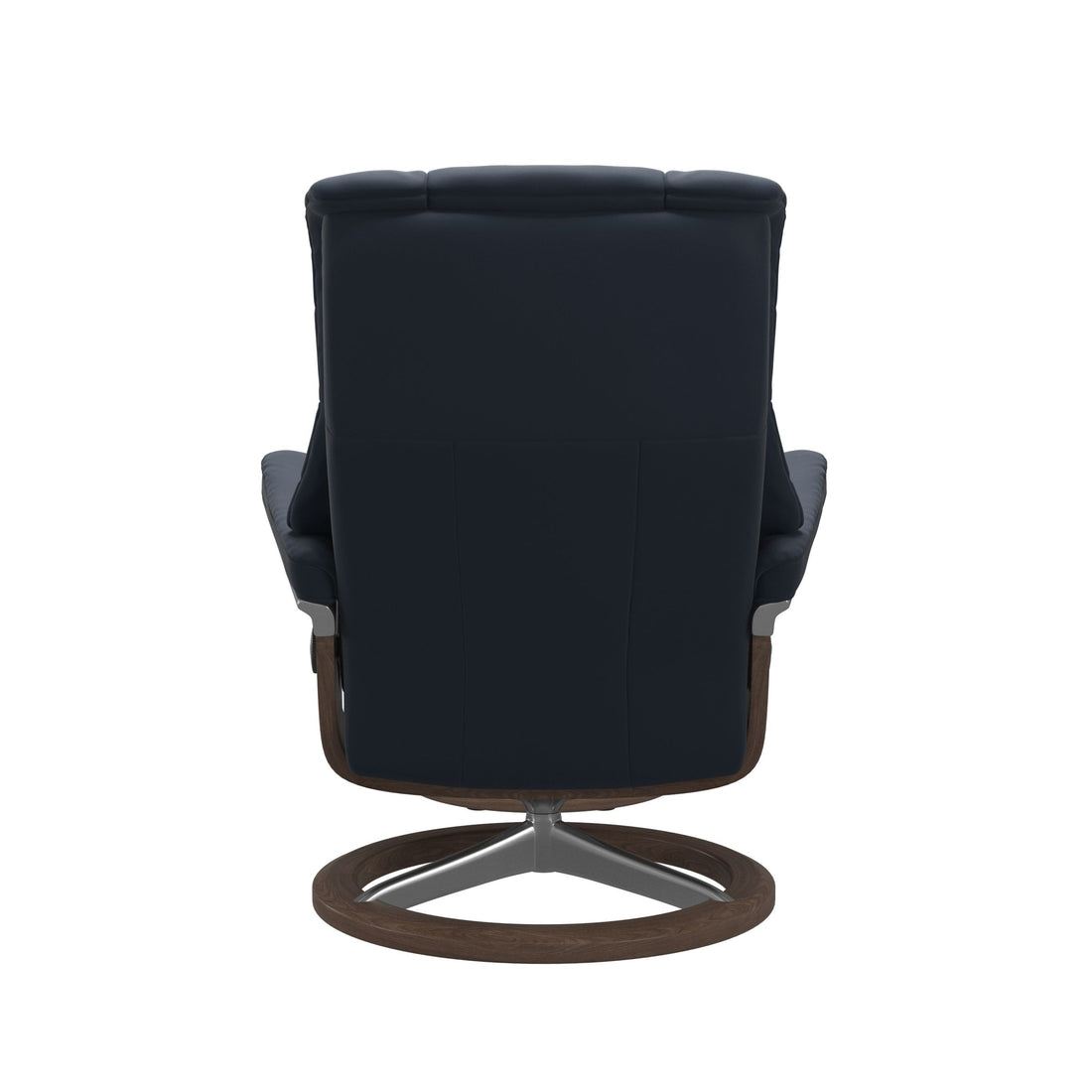 Stressless Mayfair Recliner Signature Base in Paloma Oxford Blue, Walnut, back view