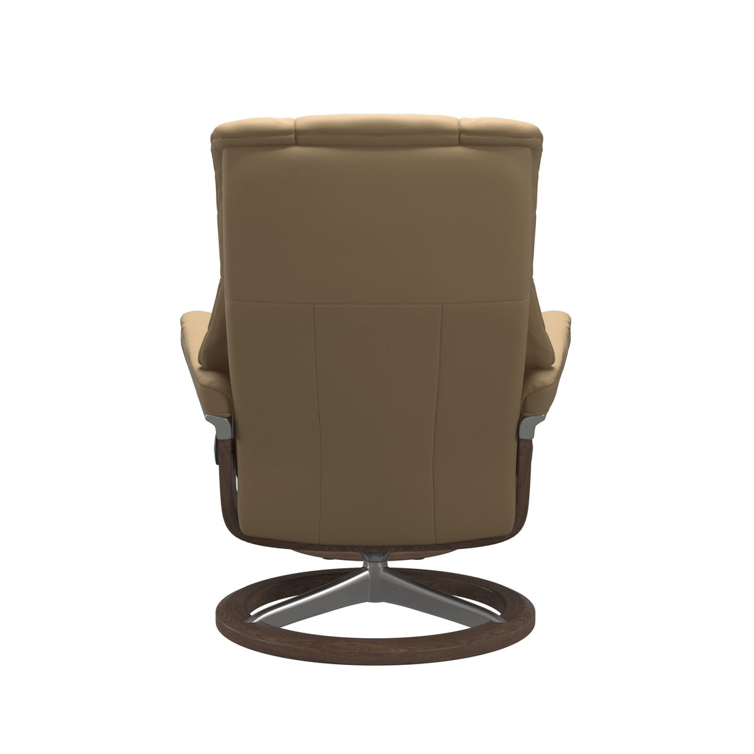Stressless Mayfair Recliner Signature Base in Paloma Sand, Walnut, back view