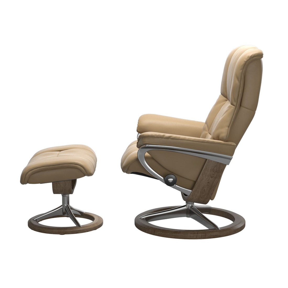 Stressless Mayfair Recliner Signature Base in Paloma Sand, Smoked Oak, side view