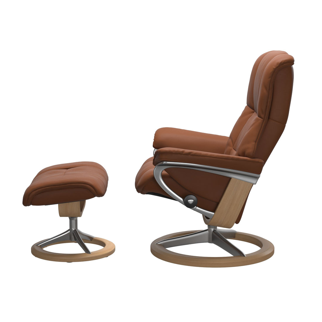 Stressless Mayfair Recliner Signature Base in Paloma New Cognac, Oak, side view