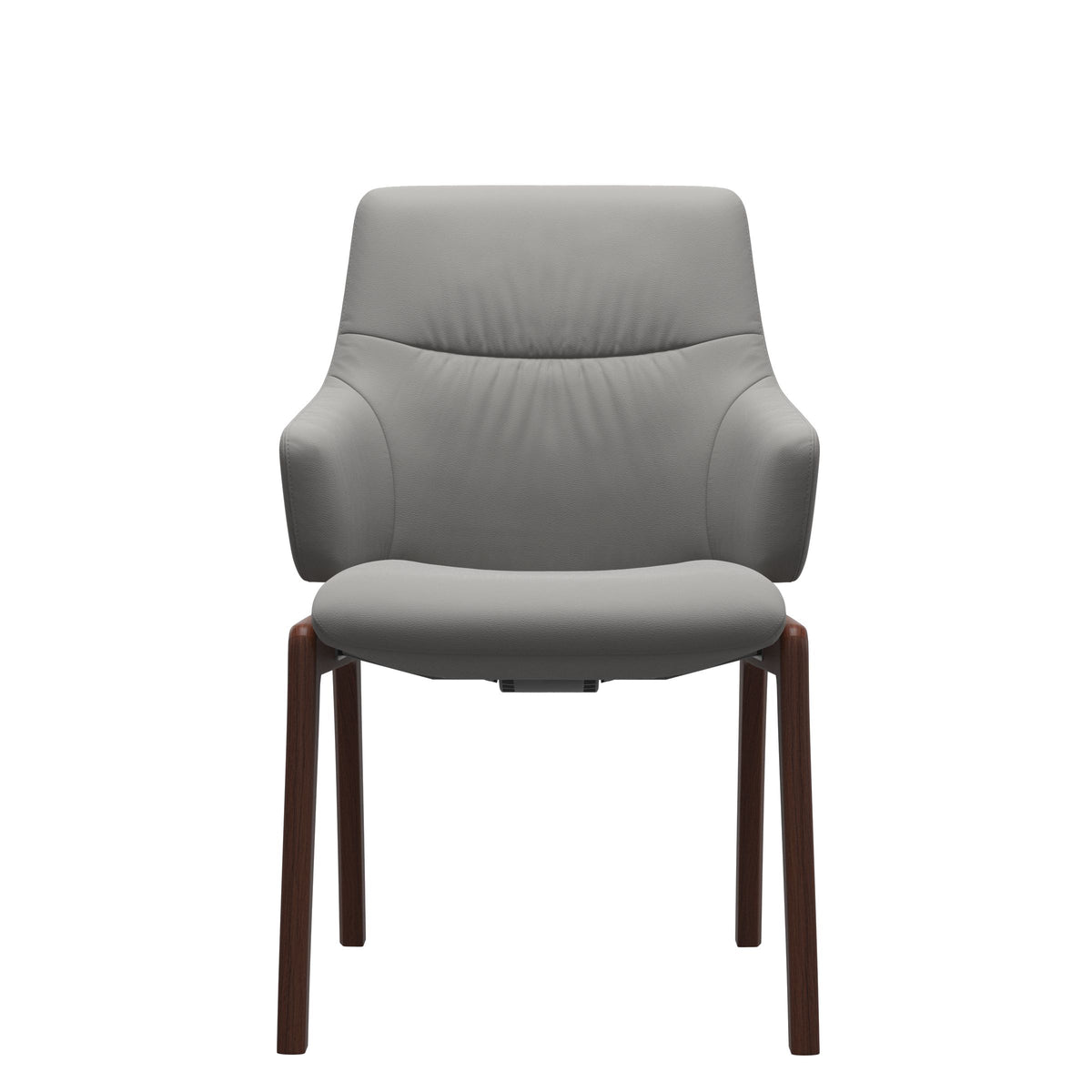 Stressless Mint Low Back Dining Chair with Vertical Legs (D100) in Paloma Silver Grey with Walnut legs, armchair, front view