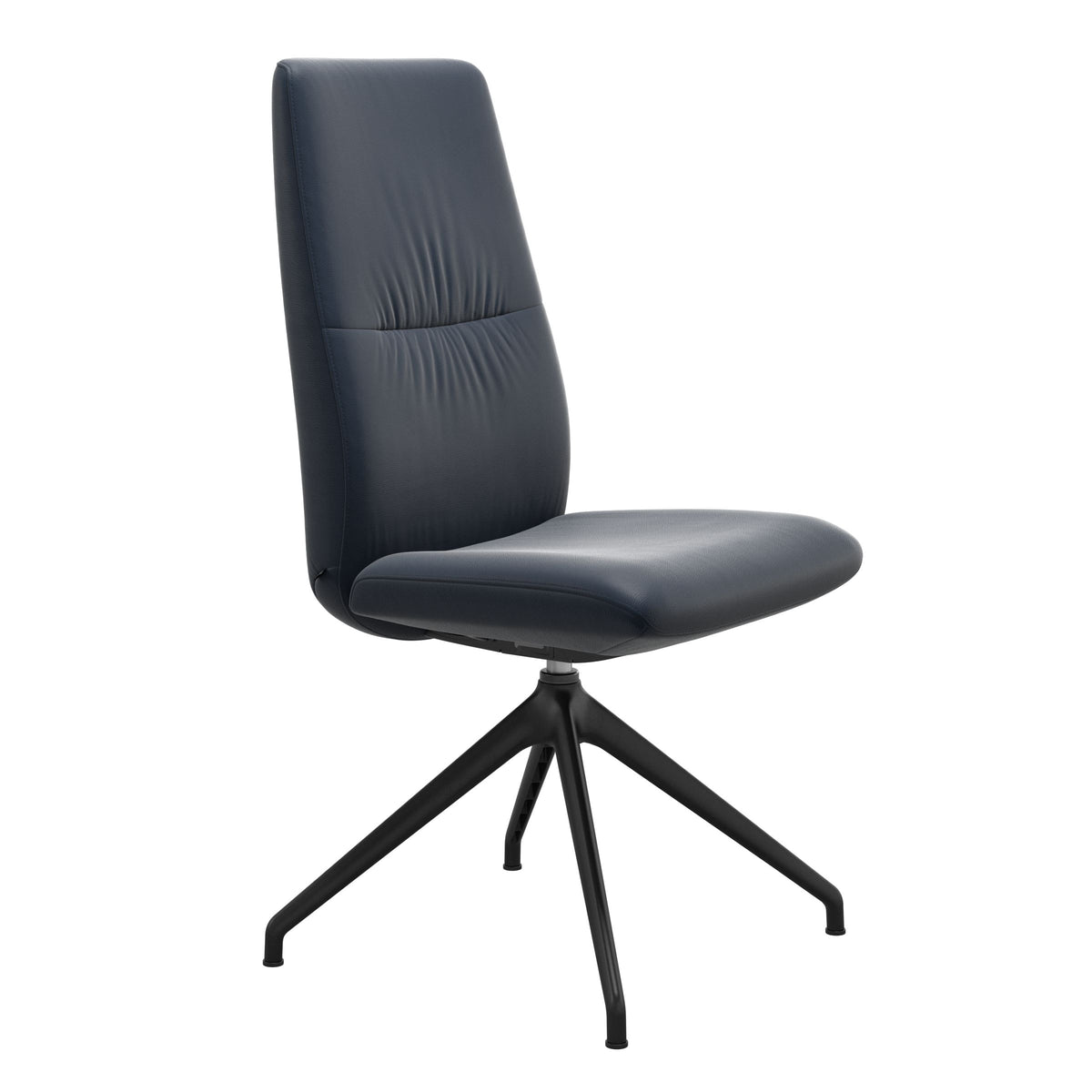 Mint High Back Dining Chair - Paloma Oxford Blue - Matte Black Swivel Base - Armless